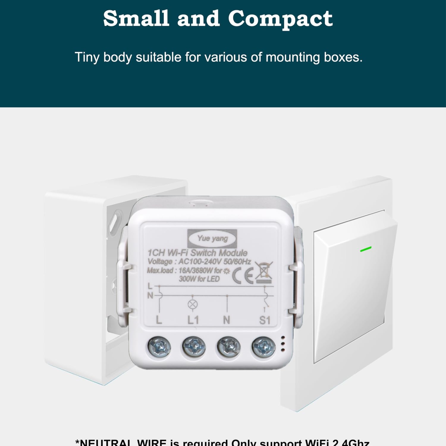 Tuya - Interruptor de luz inteligente Wifi, 1 Gang, Mini DIY Switch Módulo relé 16 A, compatible con la aplicación Smart Life/Tuya, (4)