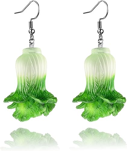 MALOYANVE Aretes de verduras y frutas para mujeres y niñas, únicos, hechos a mano, divertidos, realistas, resina acrílica, lechuga, col, chile,