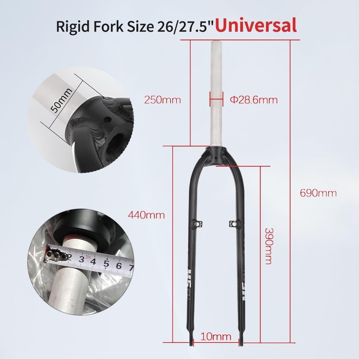Horquilla Rígida para Bicicleta Montaña 26 Y 27,5 Pulgadas, 1-1/8 Pulgadas, Sin Rosca, con Freno Disco Recto/V-Brake, Horquilla Rígida Aleación Aluminio Ultraligera, QR 9 X 100 Mm A,27.5