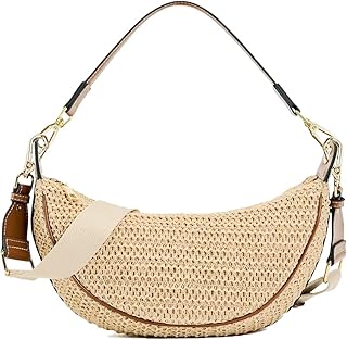 Straw Crossbody Bags for Women Beach Woven Hobo Handbag Summer Chic Crescent Shoulder Purses with Adjustable Strap 2025 Khaki