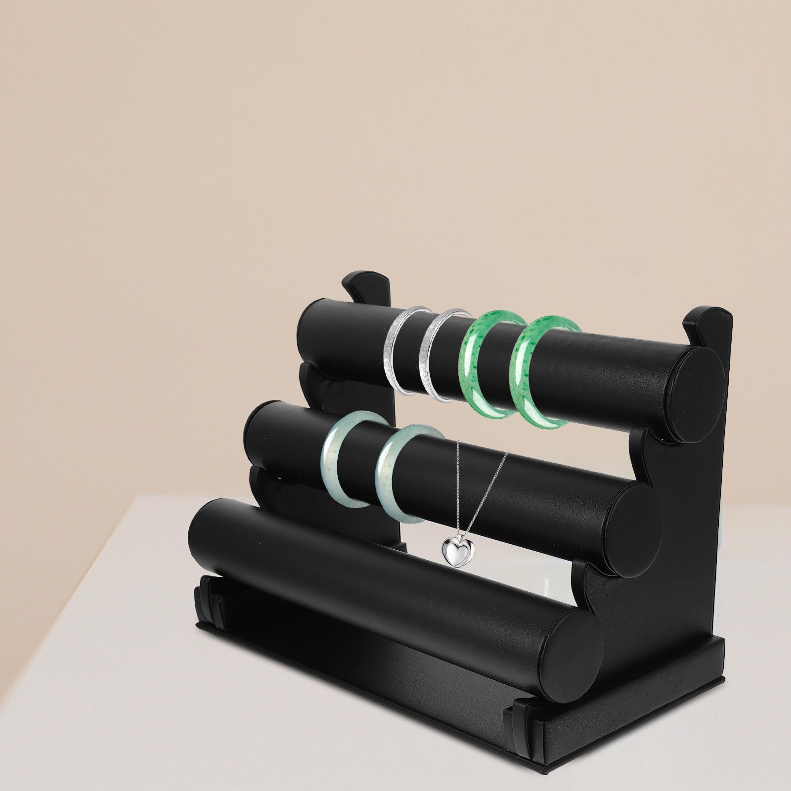 Présentoir à Bracelets et Protection pour Montres et Bijoux Surface Lisse en Pu Noir 3 Niveaux pour Boutiques et Espaces de Rangement