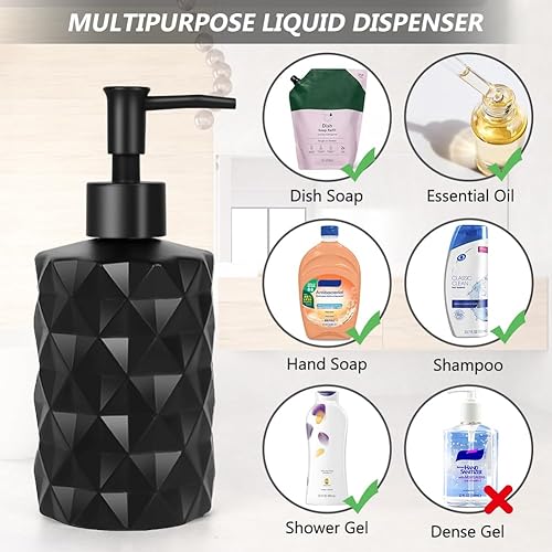 Miniatura 3 de Dispensador de jabón de vidrio mate de 12 onzas con embudo, dispensadores de jabón de manos negro con bomba de acero inoxidable, dispensador de