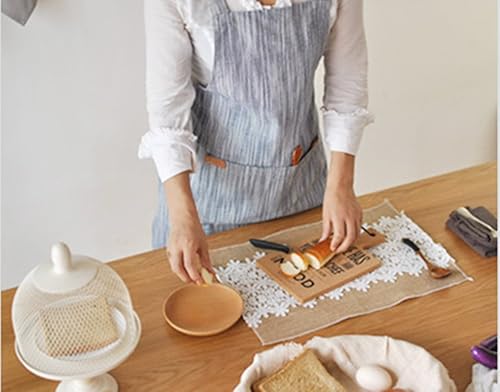 Miniatura 10 de BBYBBS Delantal de lino estilo japonés sin lazo dos bolsillos Halter Cross vendaje delantales