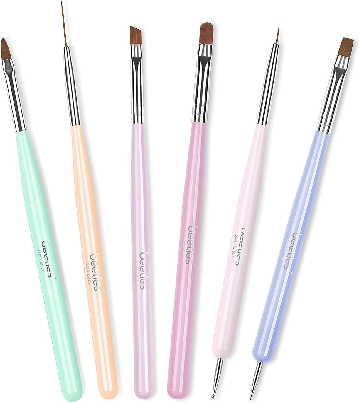 Beetles 6pcs Nail Art Brushes Set Gel Polish Nail Art Designs Painting Tools Fingernail Nail Cleaning Brush Nail Art Liner Brush And Nail Tip Pen Gifts for Hair