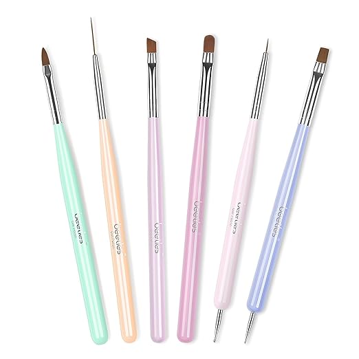 Beetles Gel Polish Nail Art Brushes, 6 Pcs Fingernail Art Design Pens, Wood Alloy Handle, Dotting Pen Clean Up Liner French Nail Brush Set, DIY Manicure Tools Gift for Women