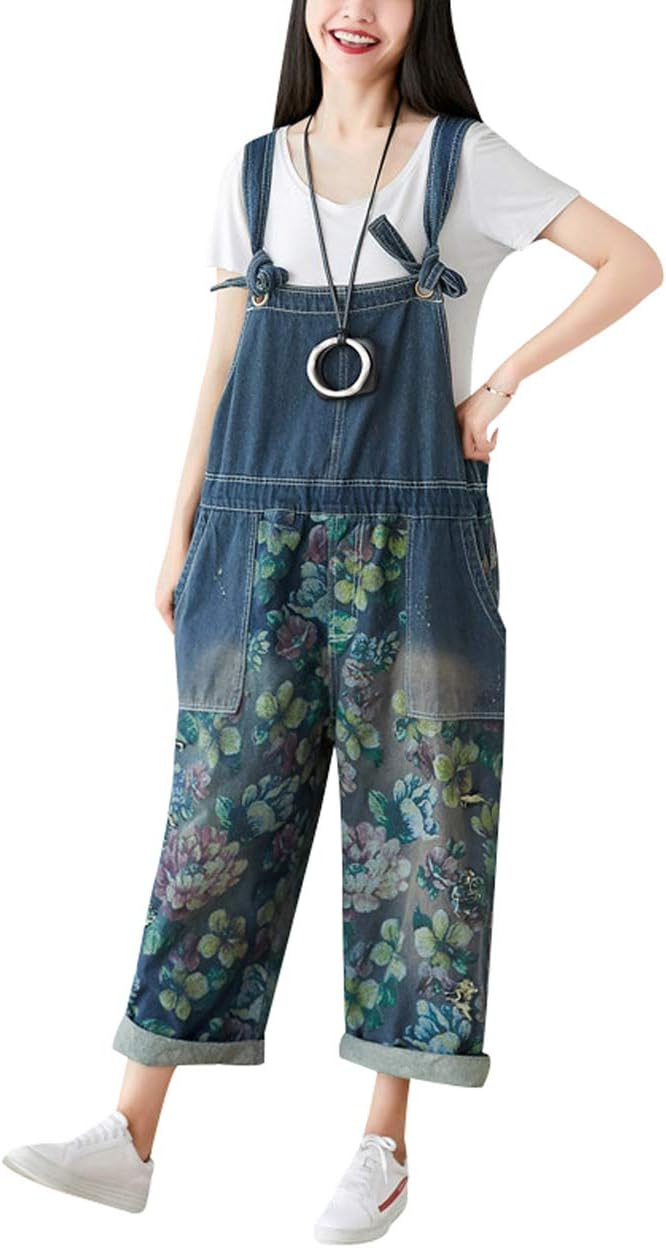 Women's Denim Wide Leg Drop Crotch Jumpsuit Rompers Overalls