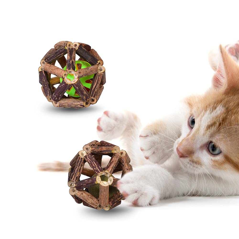 Marribol Catnip Toys, Indoor Catnip Toys, Clean Teeth, Fresh Breath and Promote Digestion, Bell Ball and Catnip Ball 2pcs - 