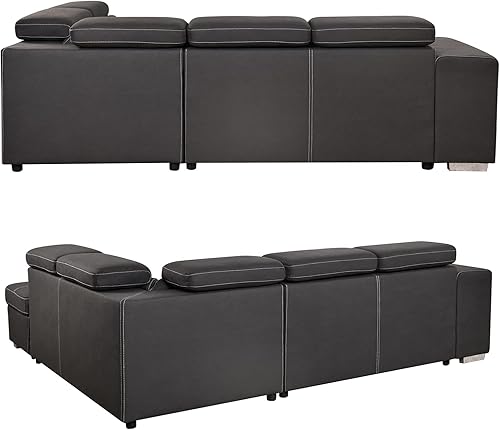 Miniatura 3 de THSUPER 104'' Microfiber L Shaped Sectional Sleeper Sofa Couch with Pull Out Bed and Storage Ottoman, Convertible Couches with Adjustable Headrest