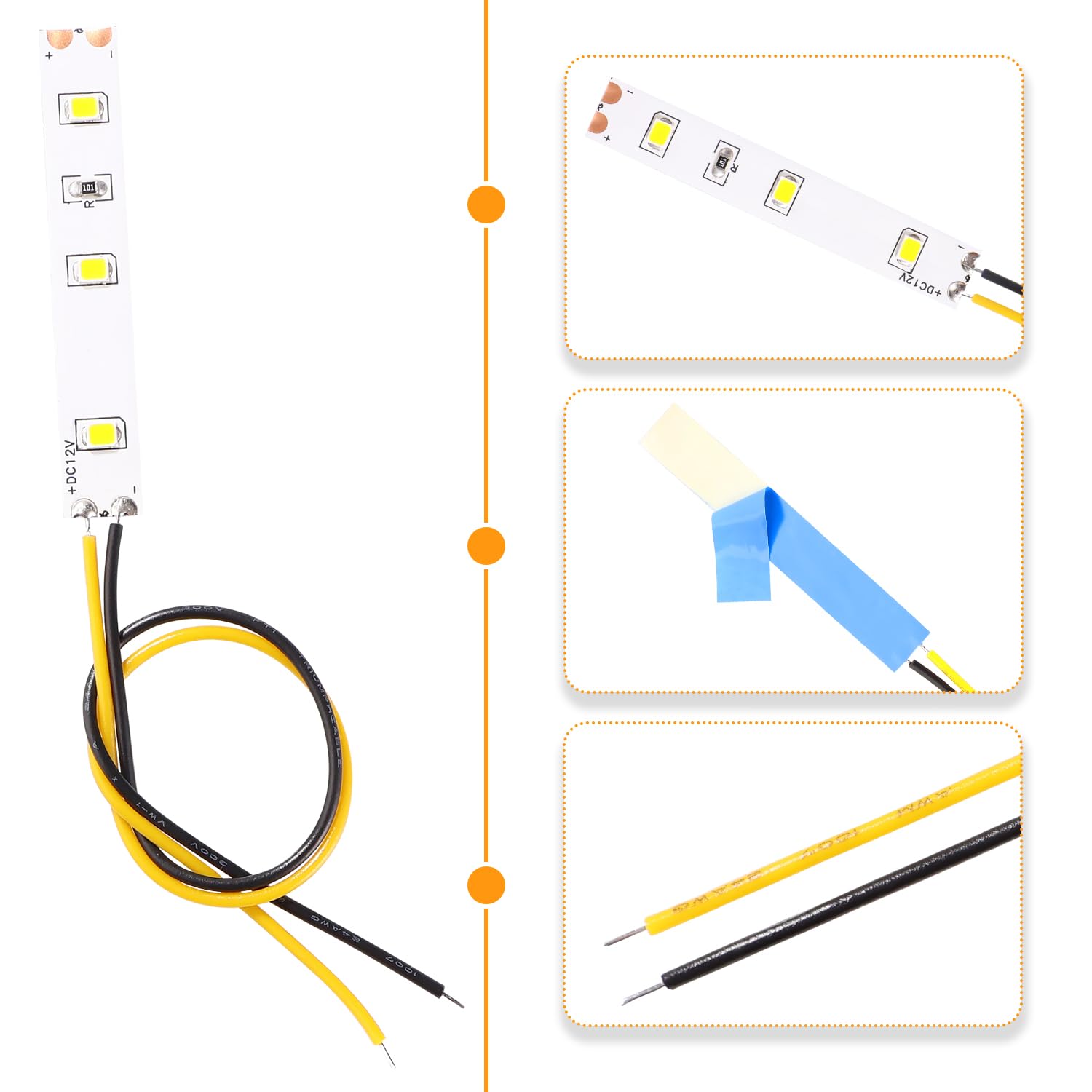 Lyeteung 12 PCS 50mm 12V - 18V Pre Wired Strip, 2835 SMD LED Model Railway LED Lighting, Yellow, 50mm - 10pcs - Image 3