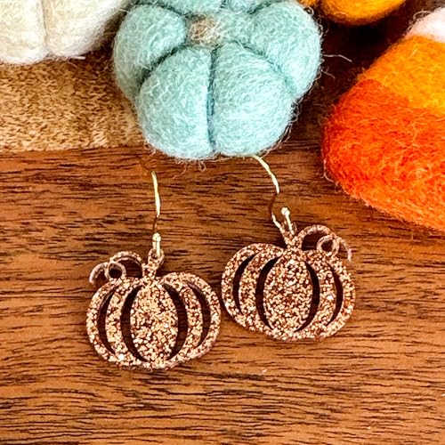 Pumpkin Earrings For Women Bronze Glitter Acrylic Fall Jewelry Lightweight Autumn Harvest Halloween Earrings Dangle Statement Handmade By The Painted Pug2