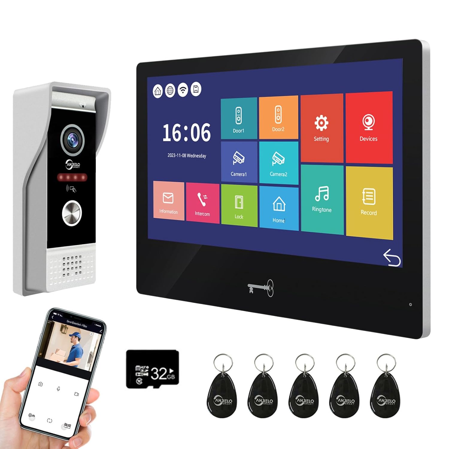 ANJIELO SMART Wired Video Door Phone Apartment System,WiFi 10