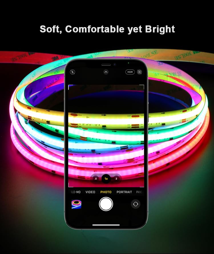 Image of COB FCOB LED Strip High Density Even RGB Dream Color Light Addressable WS2811 720LED /m DC12V /24V for House Indoor Decoration (3.2FT 720LED /M, White PCB DC24V)