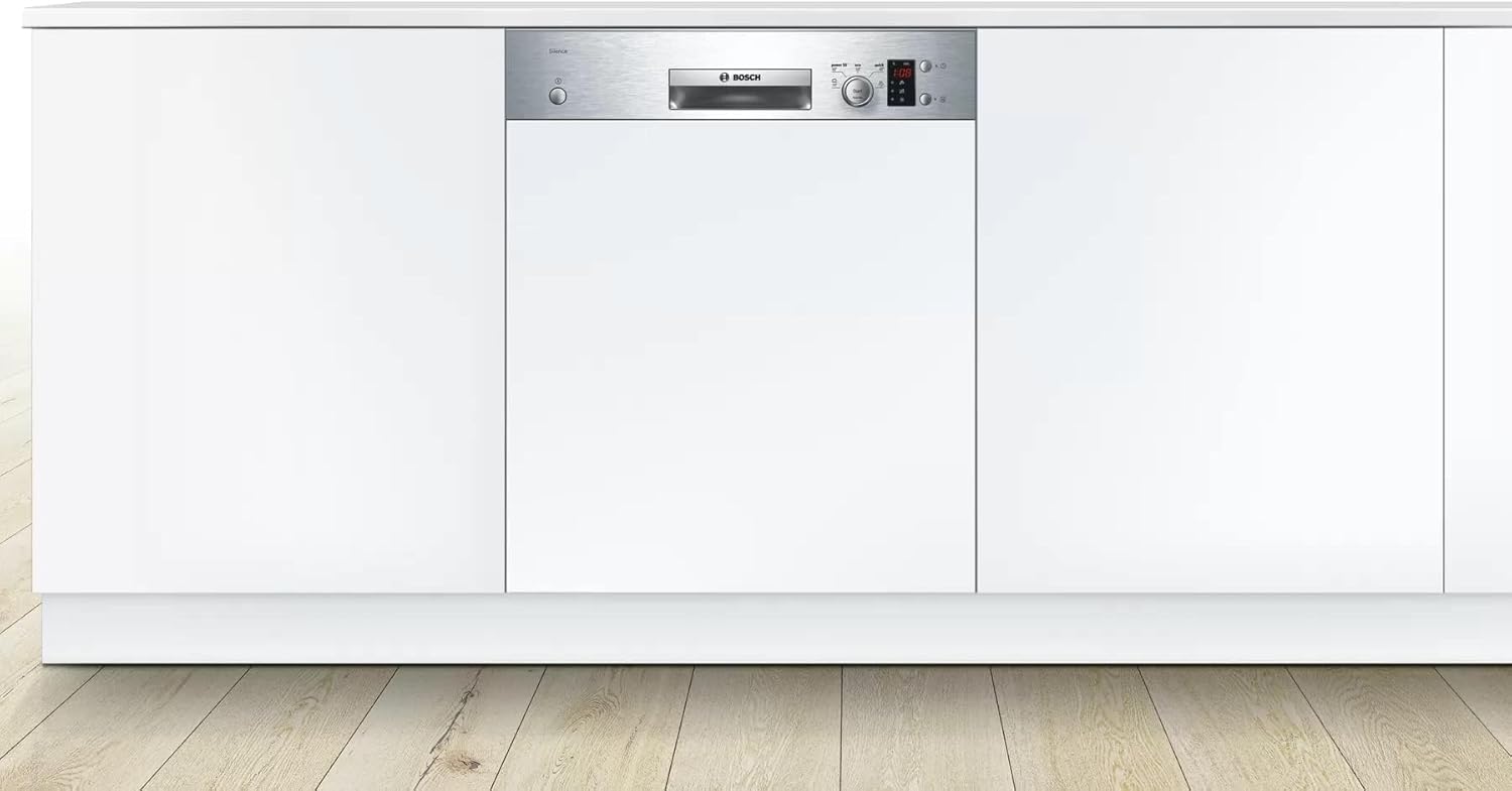 Close-up of the Bosch SMI50D05TR dishwasher control panel with touch buttons and LED display