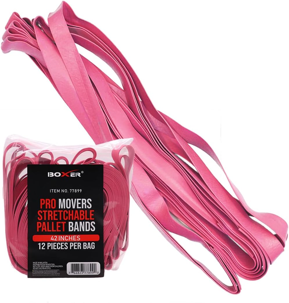 BoxerTool Pro Movers Band 12-Pack - 42" Red Extra Large Rubber Bands for Moving Blankets and Furniture, Variety of Sizes From 30in, 36in & 42in