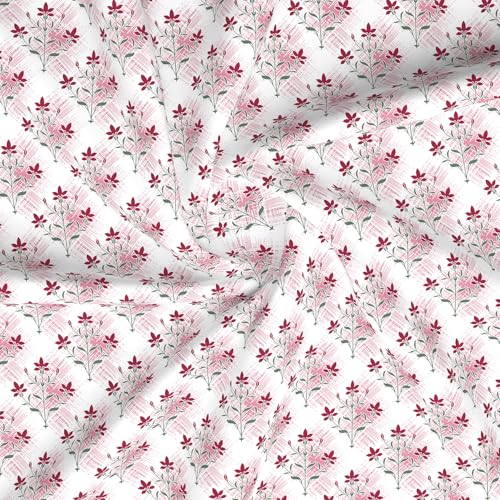 Image of Layers 100% Cotton for King Size Bed | 120 TC Floral, Soft, Breathable, Machine Washable Bedsheet with 2 Pillow Covers | Forever Collection (274 x 274 cm) - Pink & White