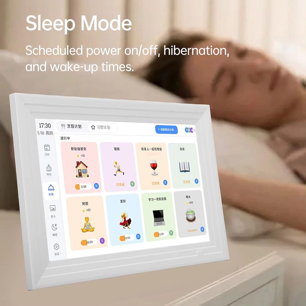 Calendario Digitale per Le Faccende Domestiche, Schermo LCD IPS da 10 Pollici, Calendario da Parete per con Gestione Tramite App, Spina UE