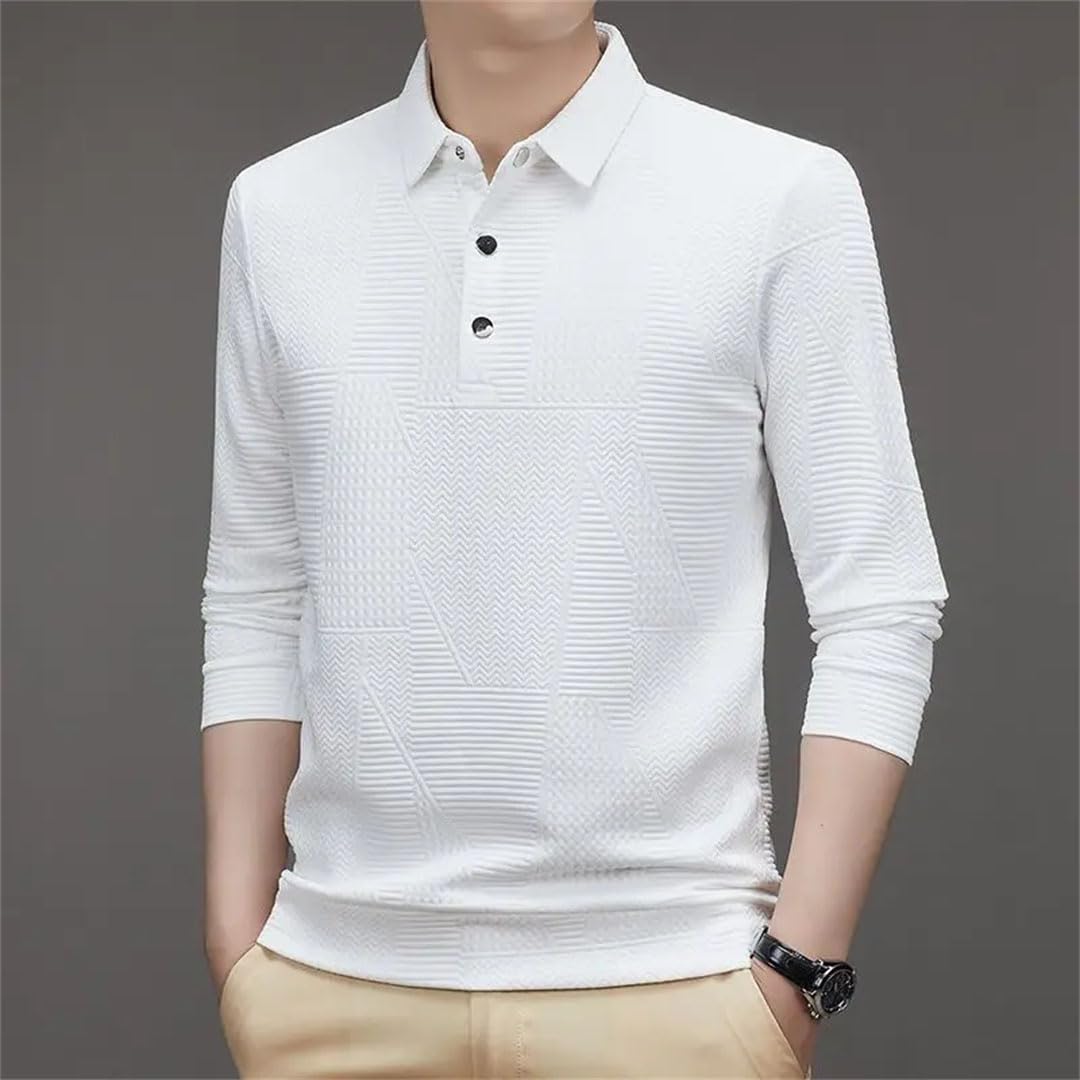 Polo de negocios para hombre, con solapa, corte ondulado, con botones, ropa de calle, oficina, social, de manga larga