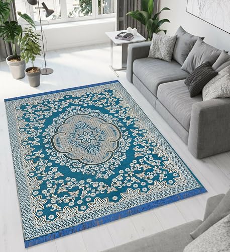 Image of Heavy Fabric Velvet Touch Bedroom, Hall, Living Room, Drowing Room, Yoga Hall Designer Velvet Rectangle Carpet |60 inch Inch X 84 inch Inch | 5 Feet X 7 Feet I 150 Cm X 210 Cm (Sky Blue)