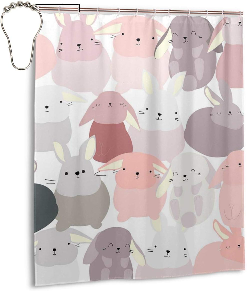 Amazon Co Jp シャワーカーテン かわいいうさぎ バスカーテン 浴室カーテン 目隠しカーテン 間仕切りカーテン リング付け 不透明 取り付け 簡単 防水 防カビ 雑貨 清潔感 速乾 洗面所 おしゃれ 152 1cm ホーム キッチン