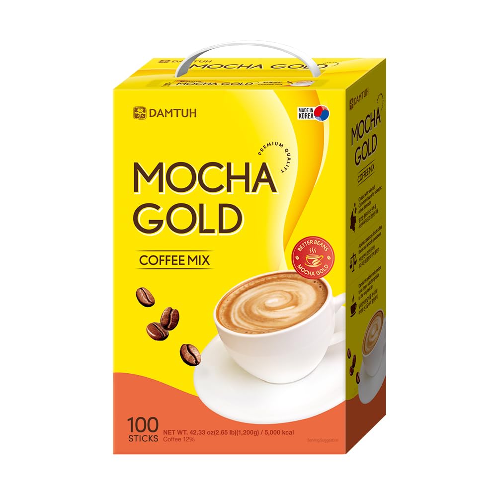 Damtuh Mocha Gold Korean Instant Coffee Mix Sticks, 3-in-1 Powder with Creamer & Sugar, Individually Wrapped Single Serve Packets, 12g x 100 Sticks (42.33 oz)