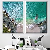 2 Piece Framed Canvas Wall Art Coastal Beach Canvas Prints Home Artwork Decoration for Living Room,Bedroom - 16