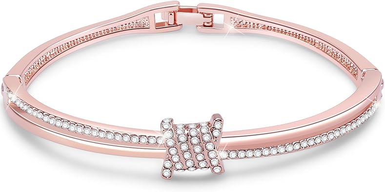 Princess Bangle Bracelets For Women 18K Gold Plating Adjustable Bracelets With White Crystal Idea Gift For Women
