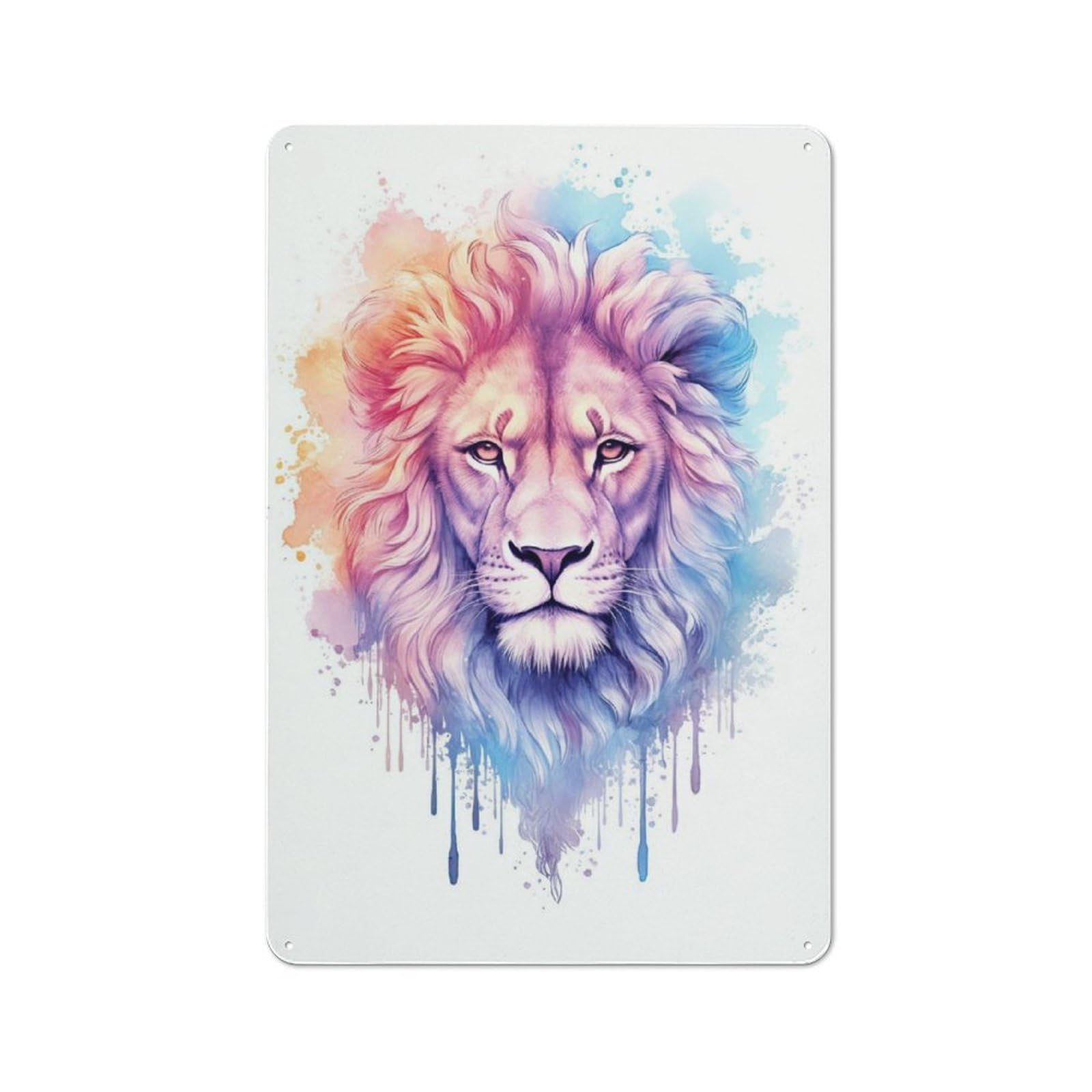 Industrial Tin Wall Sign 30x20cm Featuring Watercolor Lion Painting, Urban Room Decor for Workspace, Cafe, Hallway Or Garage