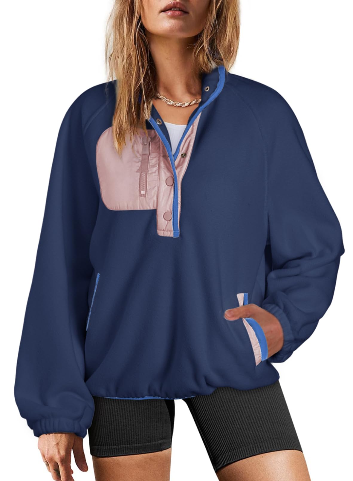 Dokotoo Sweatshirt for Women Oversized Fuzzy Fleece Jacket Color Block