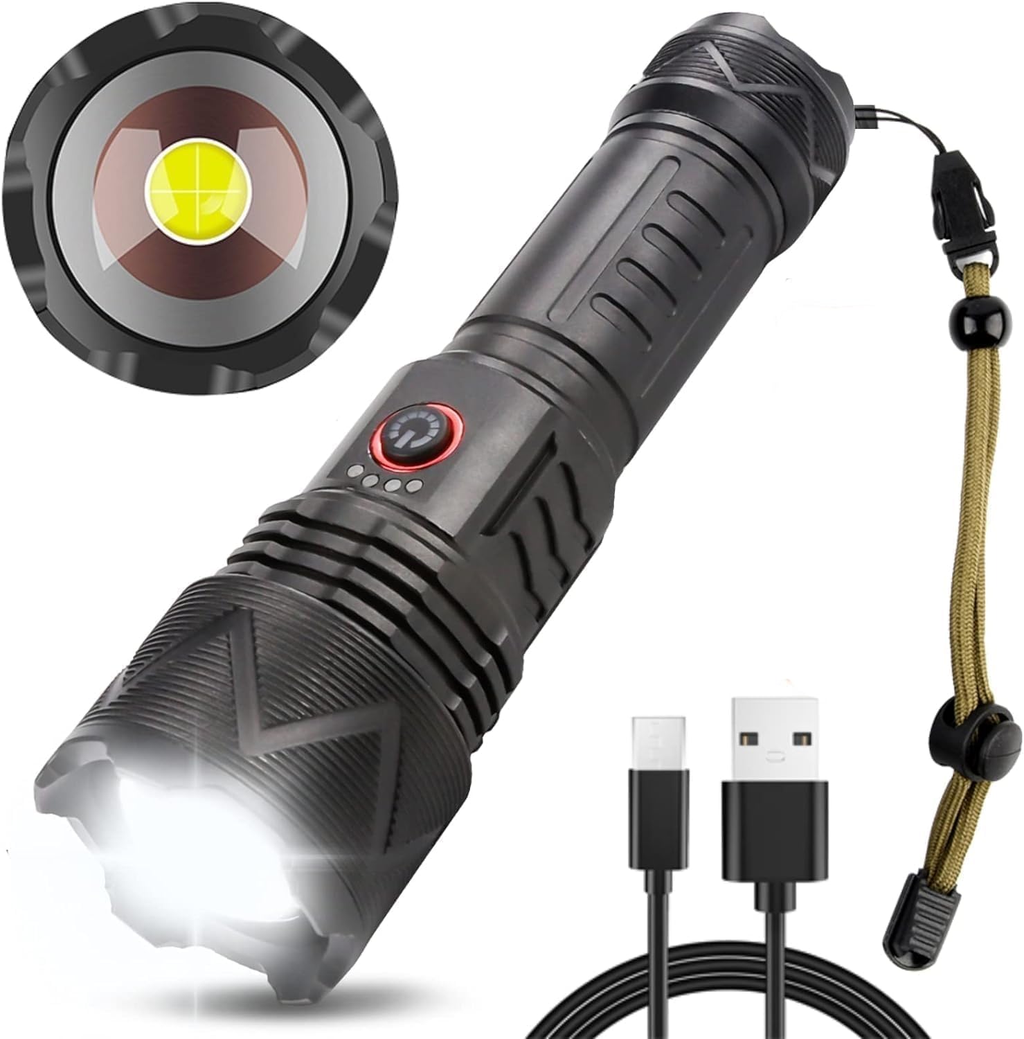 BESTSUN Torches LED Super Bright, Rechargeable 900000 High Lumens Flashlight, Powerful Tactical Hand Torch, Zoomable 4 Modes Waterproof Flash Light for Camping Emergencies