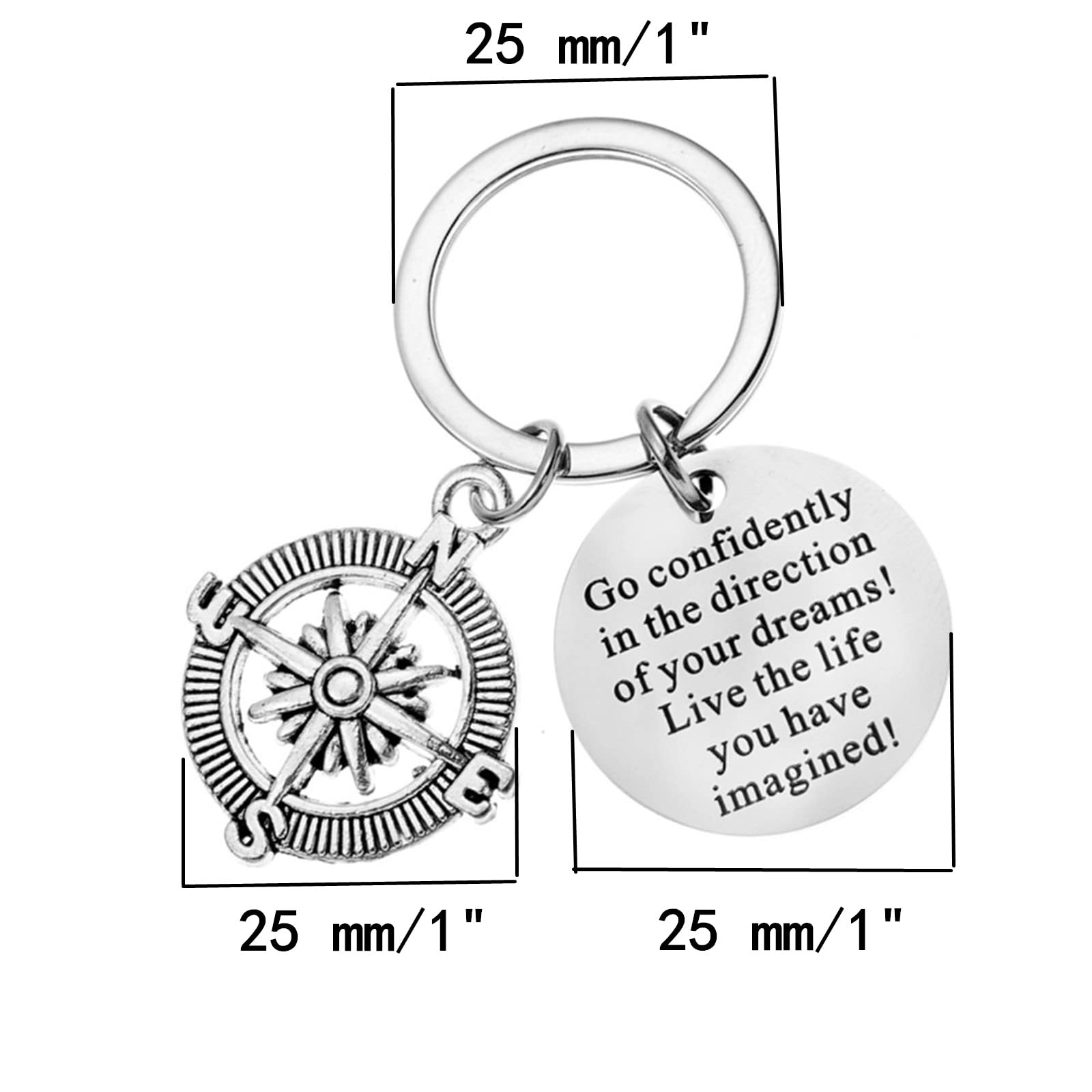 DD-life 8 Pcs Inspirational Graduation Gifts with Inspirational Quotes? Go Confidently in The Direction of Your Dreams Compass Key Chain