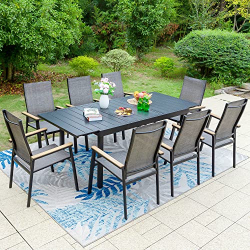 MFSTUDIO 9 PCS Patio Dining Set with 8 Aluminum Sling Chair (Wooden Armrest) and 1 Expandable Table, Outdoor Furniture for 8 MFSTUDIO 9 PCS Patio Dining Set with 8 Aluminum Sling Chair (Wooden Armrest) and 1 Expandable Table, Outdoor Furniture for 8