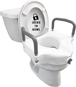 Carex E-Z Lock Raised Toilet Seat with Removable or Adjustable Handles - 4.5 Inch Toilet Seat Riser with Arms - Fits Most Toilets