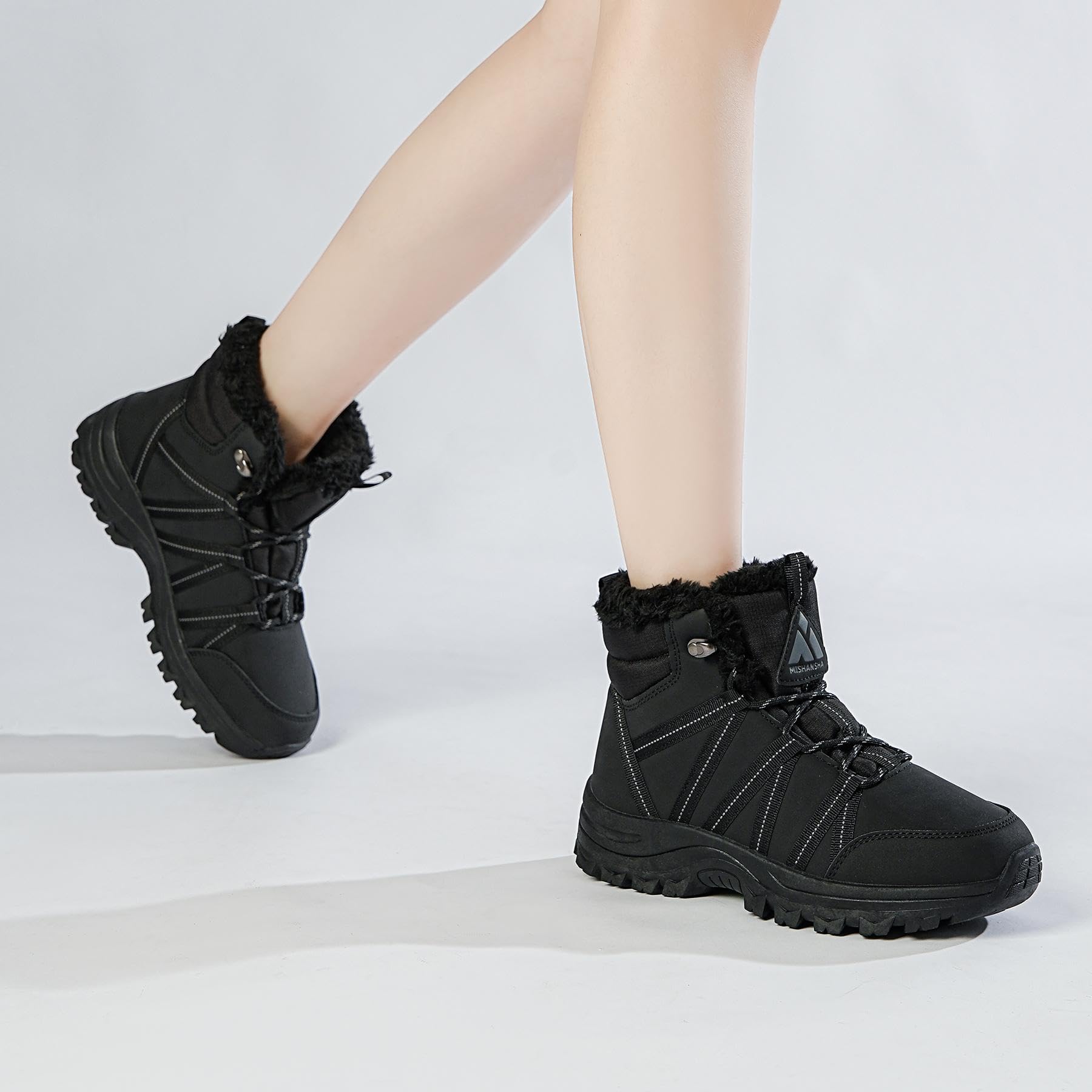 Mishansha Chaussures Femme Hiver Bottines Chaudes Fourrées Gr.36-42 | Chaussure Randonnée,Antidérapante,Bottes de Neige,Bottine Hiver,Doublure Peluche,Trekking Camping
