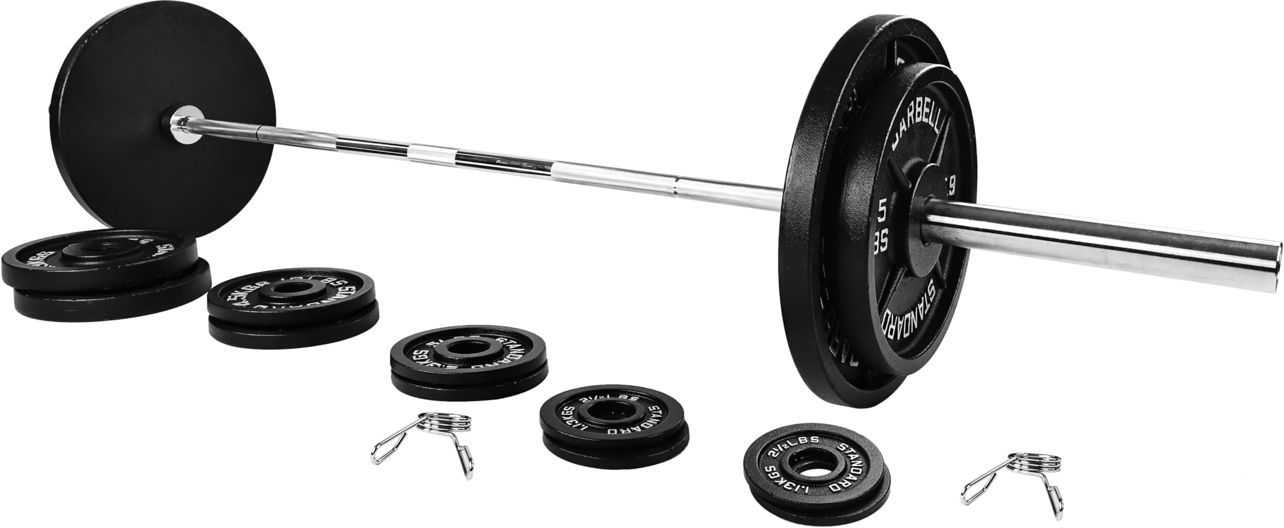Olympic 2-Inch Cast Iron Barbell Set, Including 255 Pounds Weight Plates Set & 7FT Olympic Bar(300 Pounds Total), Multiple Packages