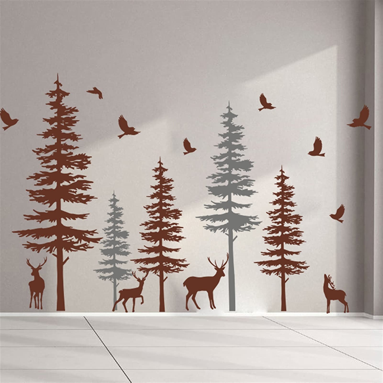 Adesivo da Parete Pino Albero di Pino Animale Ufficio Dormitorio Dormitorio Jungle Foresta Birds Birds Decalcomania Doppia Camera da Letto Arredamento per Vinile
