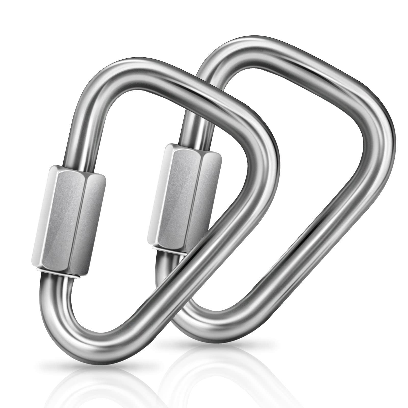 DASKING Mousqueton de Sécurité 2 Pièces - M8 / M10 12kN/28kN Résistant en Acier Inoxydable, Grand Mousqueton pour Hamac, Balançoire, Camping, Randonnée, Cercle Aérien, Karabiner, CC0082 EN362