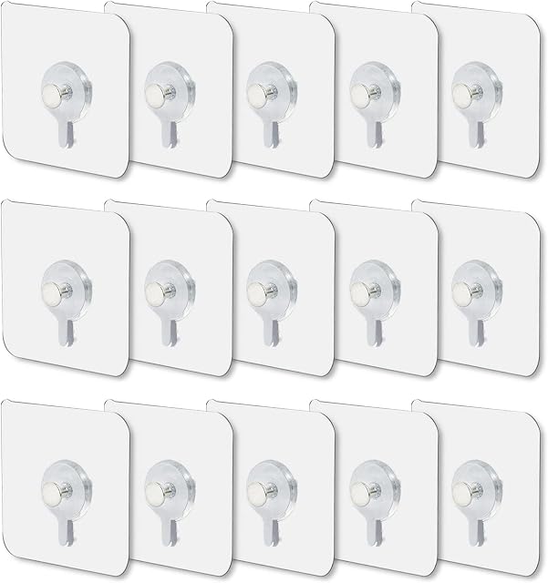 Auptiz 15 pcs Self-Adhesive Hanging Nail,Waterproof No Drilling Wall Hook,Wall Mounted Screw Hook Non-Trace,Transparent Screws Hook for Bathroom / Kitchen / Family etc
