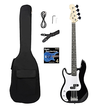 左手四弦贝斯吉他（黑色）适合初学者和中级玩家，附带背包和配件