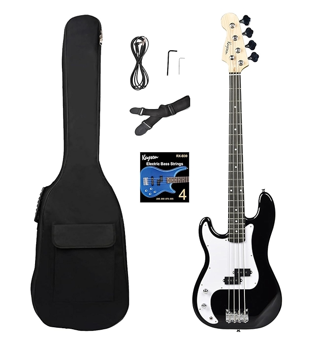 左手四弦贝斯吉他（黑色）适合初学者和中级玩家，附带背包和配件