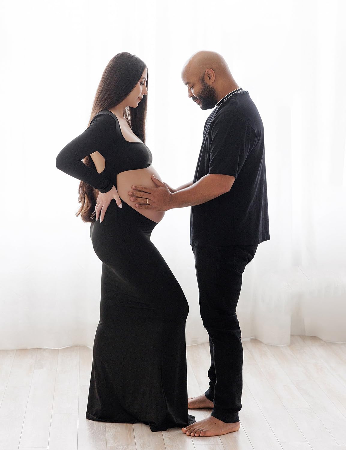 Dedysler Umstandskleid mit Ausschnitt für Fotos, offener Bauch, langärmelig, Fotografiekleid, quadratischer Ausschnitt, Umstandsoutfit Kleider