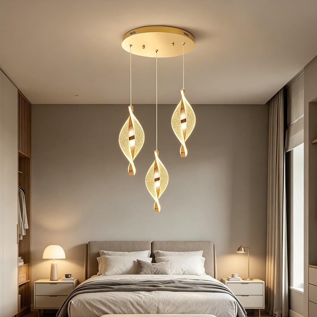 Lampadario Moderno LED Sospensione Regolabile In Altezza Multi Luce Dimmerabile 3000-6500K Alluminio Acrilico Oro Scala Loft Soggiorno Sala Pranzo Lampadario Da Soffitto(A 3-lights)