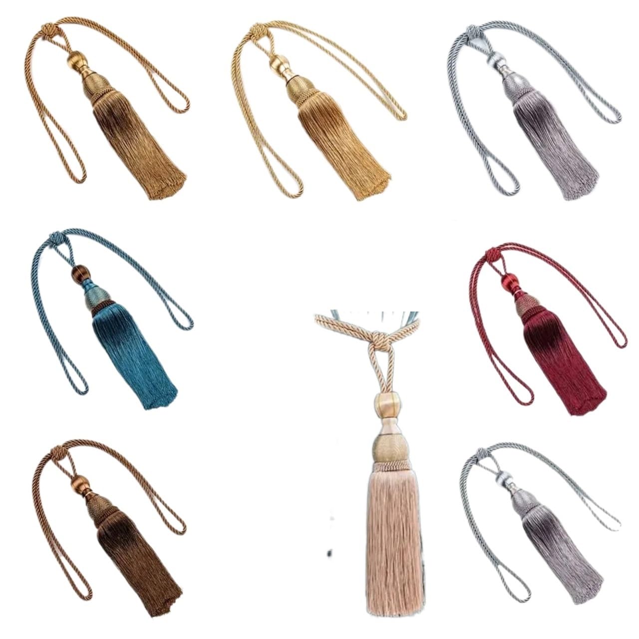 Lot de 10 embrasses de rideaux sans installation en fil de polyester sans perforation - Boule à suspendre - Multicolore (café)