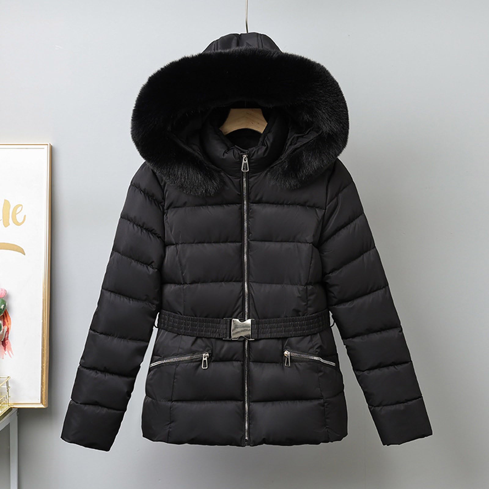 Chaqueta Mujer Abrigo Entretiempo Invierno Cazadora Plumiferos，Abrigo corto acolchado térmico con capucha sintética chaqueta cortavientos desmontable para clima frío femenina elegante y cálida