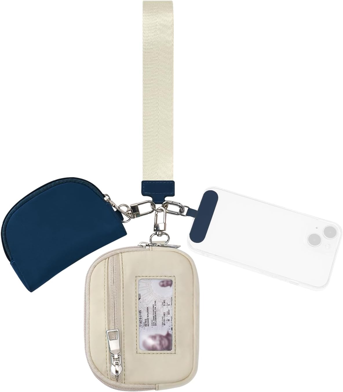 Mini Dual Pouch Wristlet Wallet, RFID Smal Keychain Coin Purse