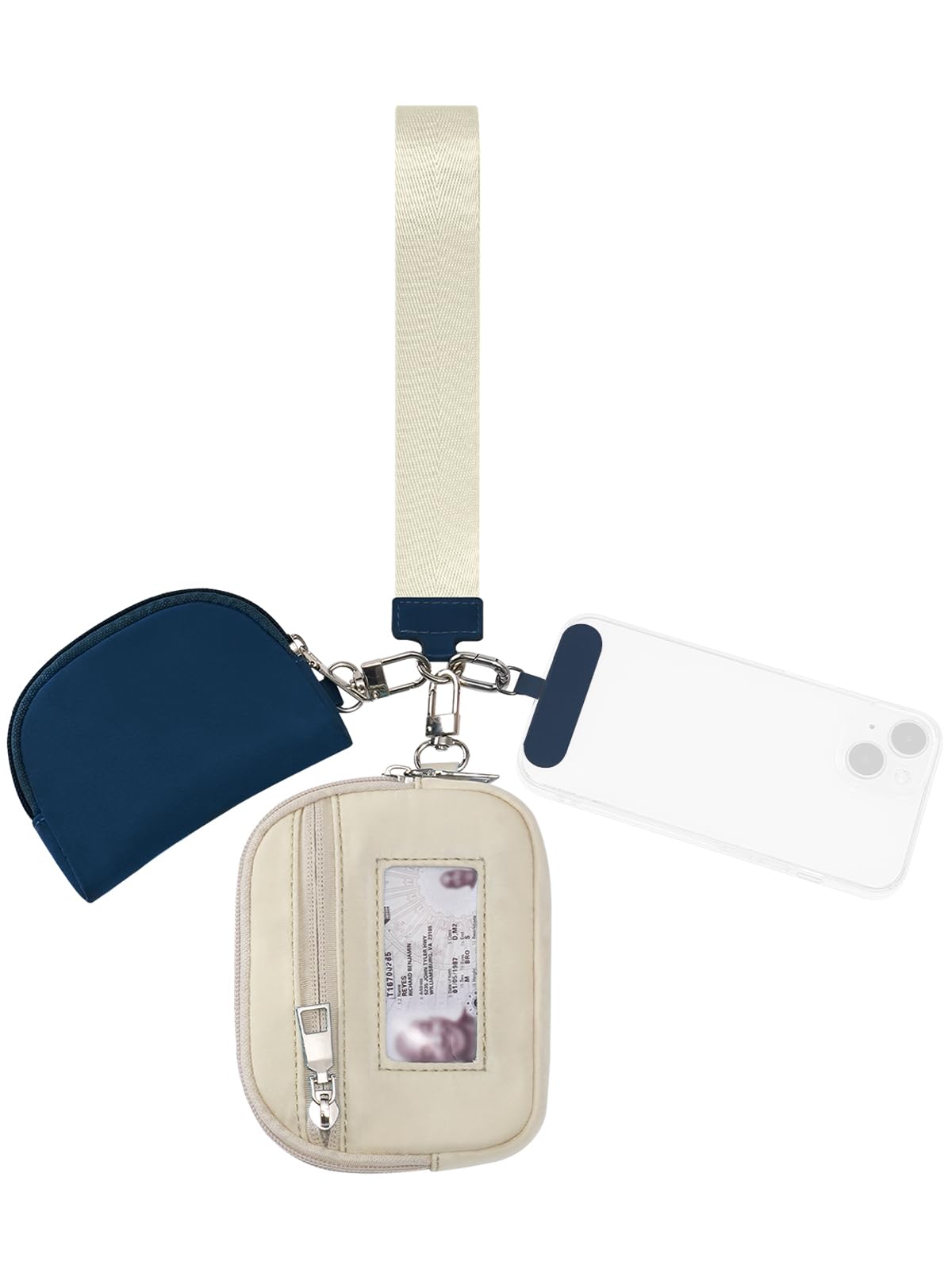 Keychain Wallet Mini Zip Around Dual Pouch Wristlet Detachable Coin Purse for Women and Men with Phone Tether Tab