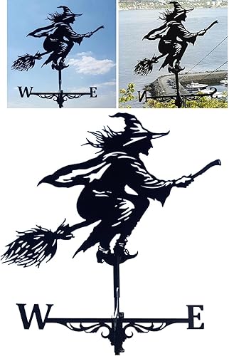 Miniatura 4 de Homozy - Paleta de hierro con figura de bruja, práctico indicador de dirección del viento, estilo vintage, escena de granja, hogar, jardín,