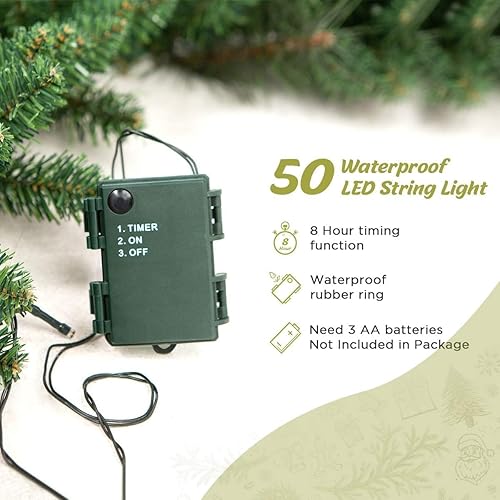 Miniatura 4 de KING BIRD Guirnalda de Navidad de 9 pies por 12 pulgadas, guirnalda preiluminada con 50 luces cálidas, guirnalda de Navidad verde clásica con 300