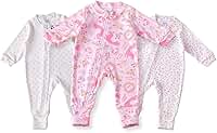 Kit 3 Macacão Bebê Amore Vira Pé com Zíper Menina (100% Algodão)
