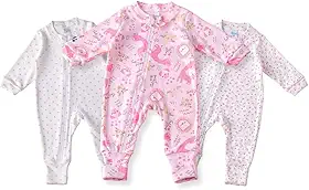 Kit 3 Macacão Bebê Amore Vira Pé com Zíper Menina (100% Algodão)