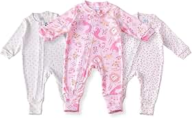 Kit 3 Macacão Bebê Amore Vira Pé com Zíper Menina (100% Algodão)
